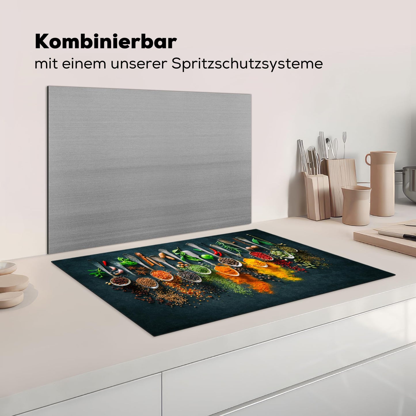 KitchenYeah© stove cover One-piece glass ceramic hob cover for induction protection ceramic hob cover vinyl stove covers herbs - spices - spoon - pepper - 78x52 cm