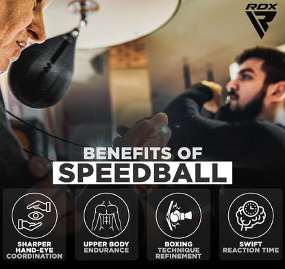 RDX Speedbag Maya Hide Leather Set with Hanging Bracket, Punching Ball Boxing Speed Bag, Speed Ball Boxing Training Equipment for Gym Fitness.