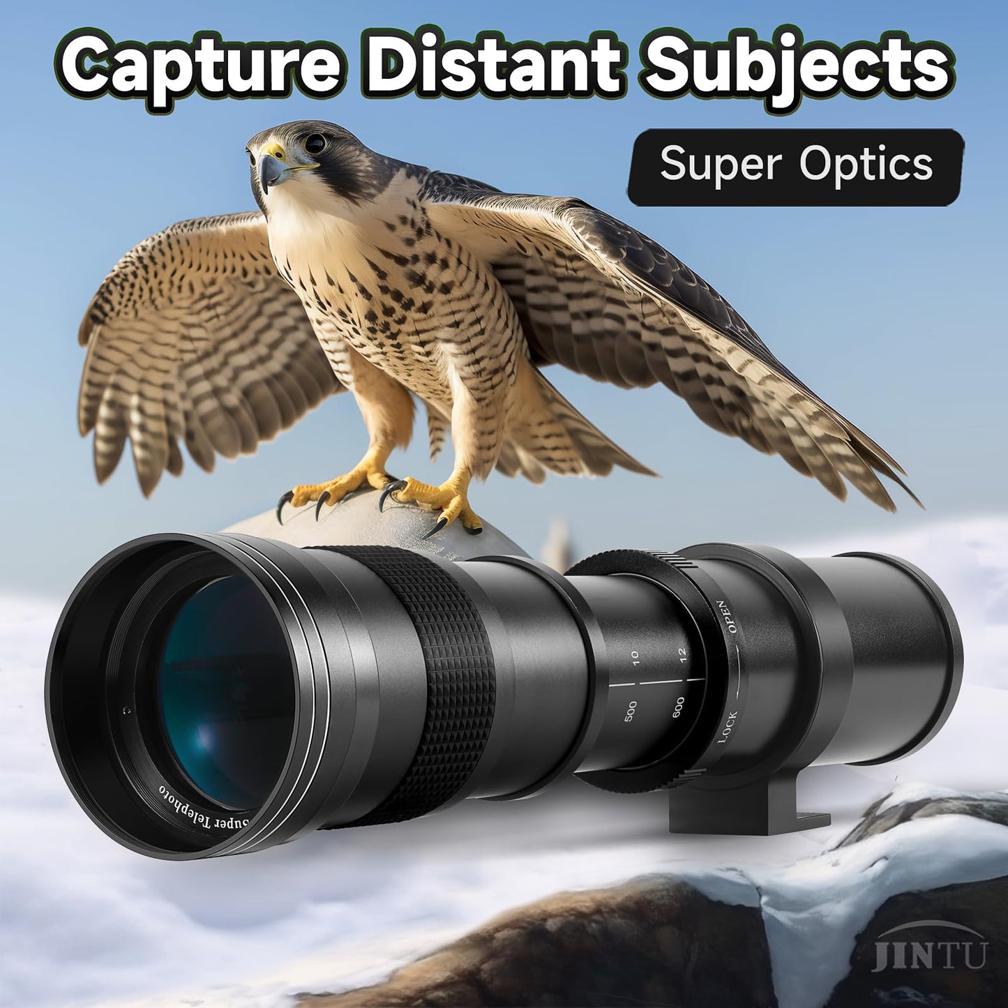 JINTU 420-1600mm telephoto lens, EF lens for Canon DSLR, Manual MF zoom lens for Canon 4000D 2000D 1500D 1300D 1200D 850D 800D 750D 600D 500D 250D 90D 5D, 6D, 7D, 40D, 50D, 60D, 100D, 300D