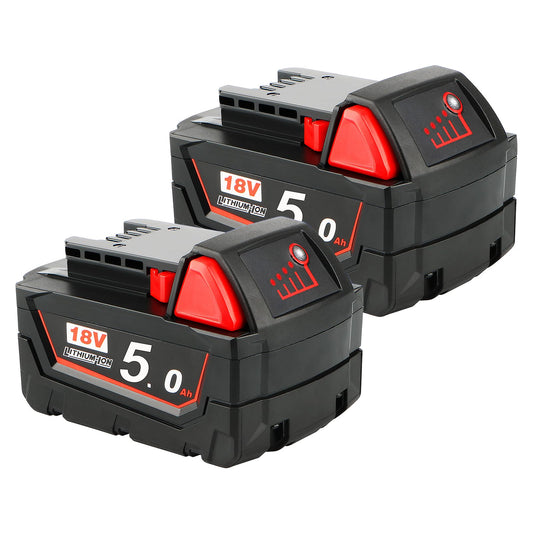 2X Waitley replacement battery 18V 5000mAh Li-ion battery for Milwaukee M18 M18B 48-11-1850 48-11-1852 48-11-1820 48-11-1860 48-11-1828 48-11-10...