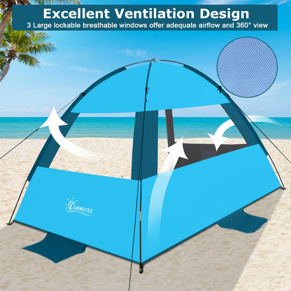 COMMOUDS beach tent for 4-6 people, UPF 50+ beach sun shelter with dark canopy, beach umbrella Lightweight, Easy to Set Up And Carry Beach tent