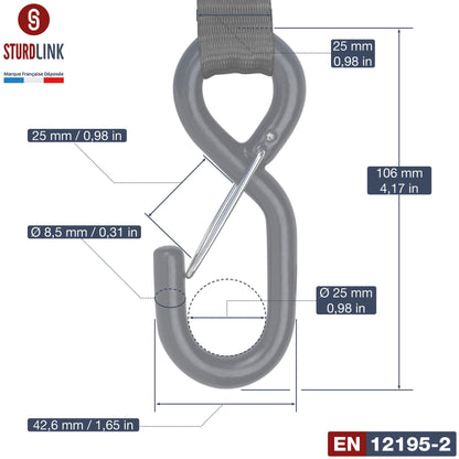 Automatic ratchet strap 3m 25mm with S hook 300kg/600kg | Set of 4 self-retracting ratchet straps | Automatic strap winder | Tie-down strap for car trailers, quads, motorcycles.