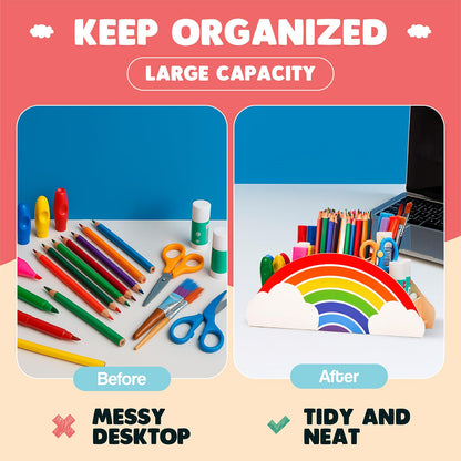 Wooden desktop organizer from Gamenote, rainbow pen holder pen holder/pen holder/desk organizer/multi-function organizer for kids office supplies, classroom organization (PH1)
