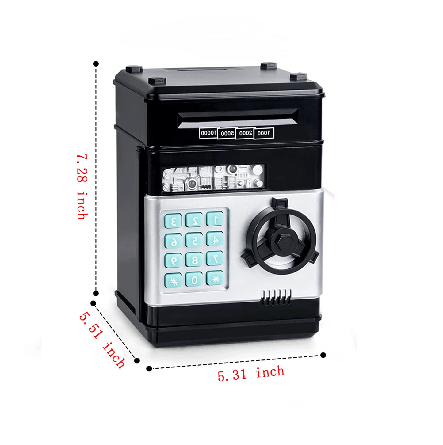 Electronic piggy bank money coin jar money safe car insert bills safe box password ATM bank saver, cartoon safe bank box perfect toy gifts for boys girls (black)