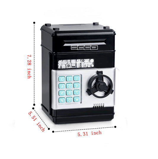 Electronic piggy bank money coin jar money safe car insert bills safe box password ATM bank saver, cartoon safe bank box perfect toy gifts for boys girls (black)