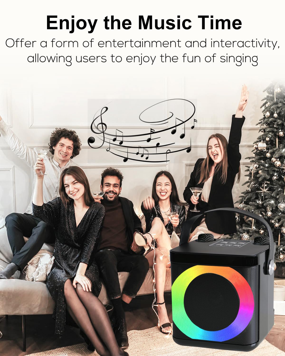 Portable karaoke machine with 2 microphones, Bluetooth karaoke set for kids and adults with voice changing effects & LED lights. Perfect for boys and girls gifts and home parties.