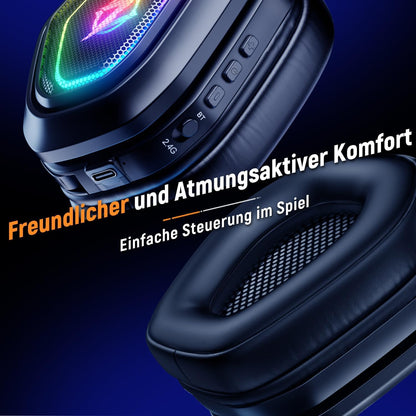 Ocean Wireless Gaming Headset with Microphone, 2.4G & Type-C Transmitter, 30 hour battery life, RGB lighting Gaming Headphones for PS5, PS4, PC, Phone