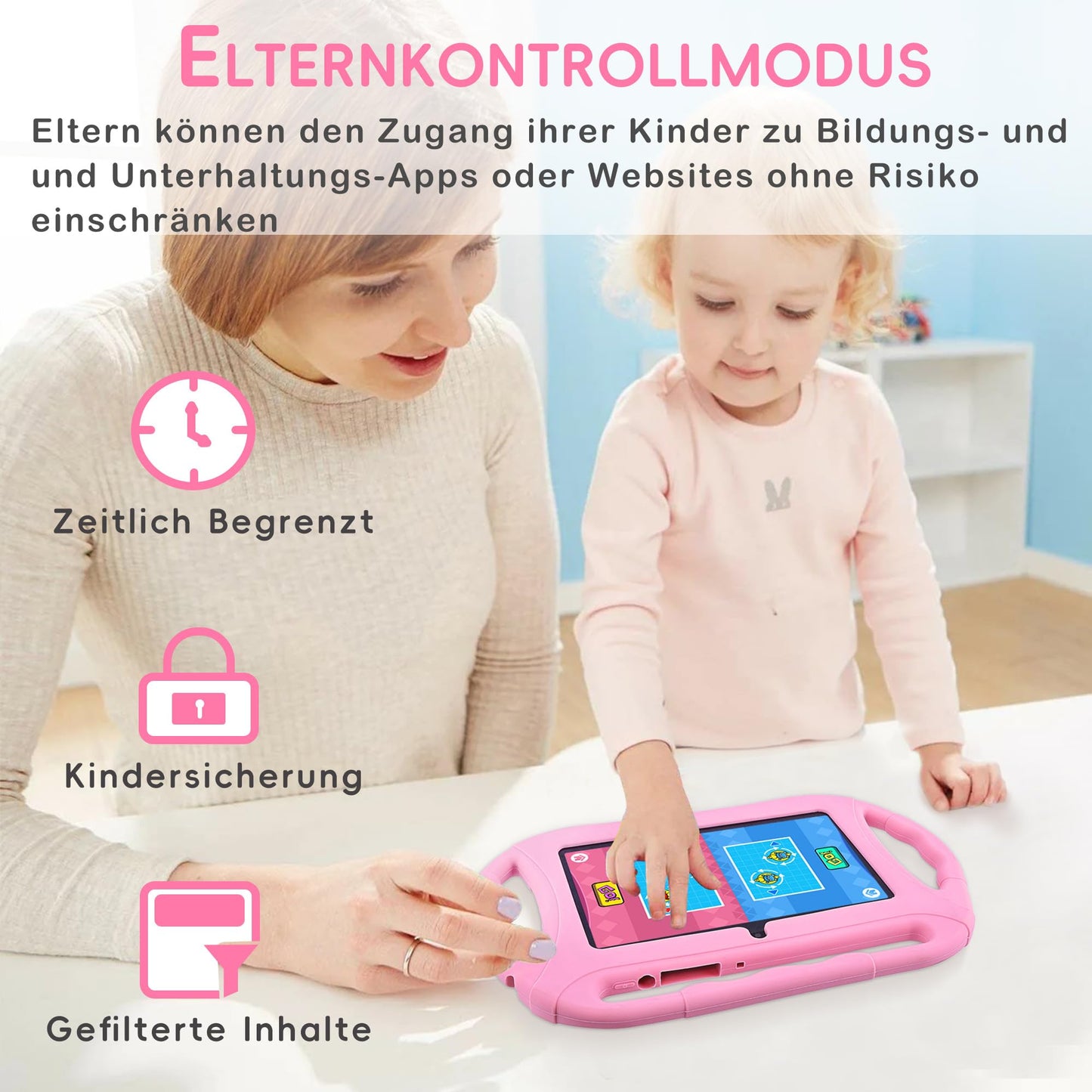 Veidoo Kids Tablet 7 Inch Android 32GB, WiFi, GMS, Dual Camera, Parental Control, Educational Learning Toddler Tablet with Silicone Case