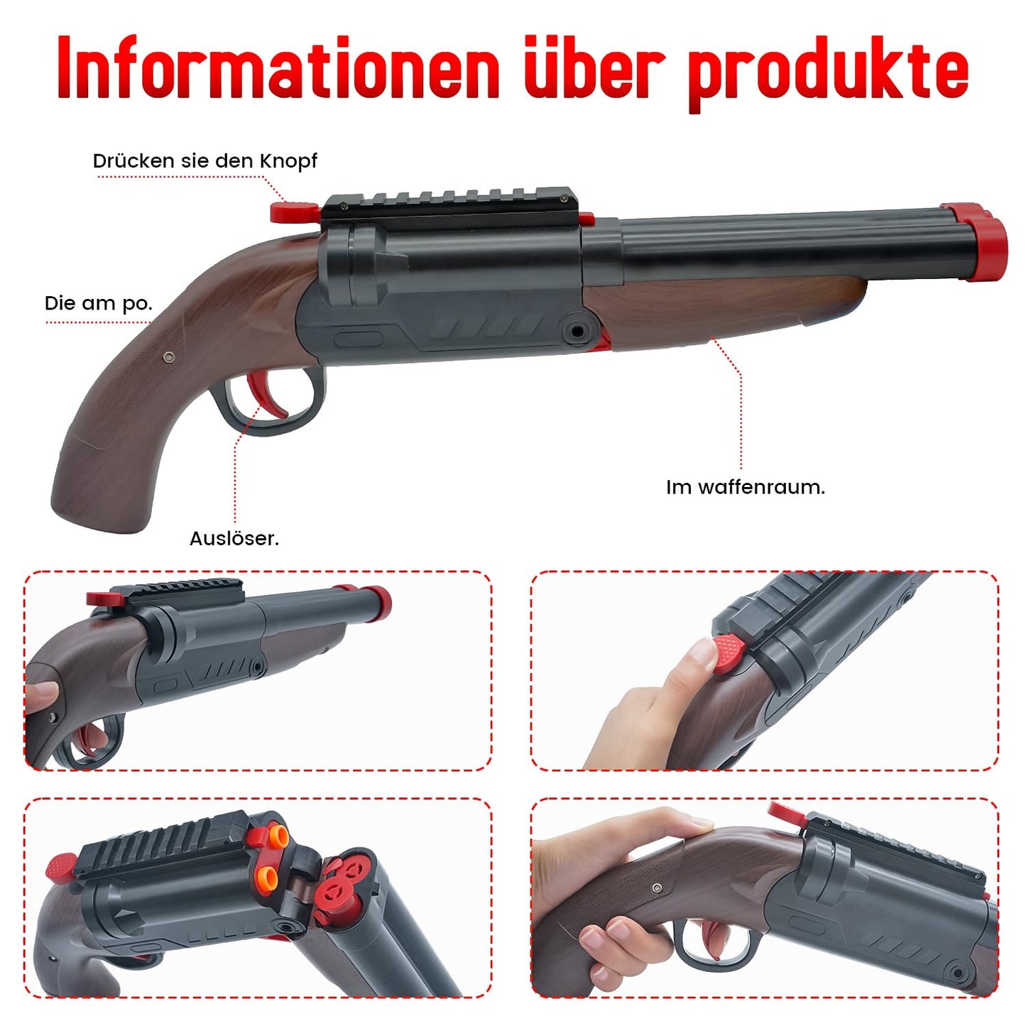 Double Barrel Soft Bullet Shot Toy Foam Blaster with Shell Ejection, 2 in 1 Foam Dart Blaster, Gift for Kids, Youth, Teen Toy Soft Bullet Educational Model Games for Boys 6+