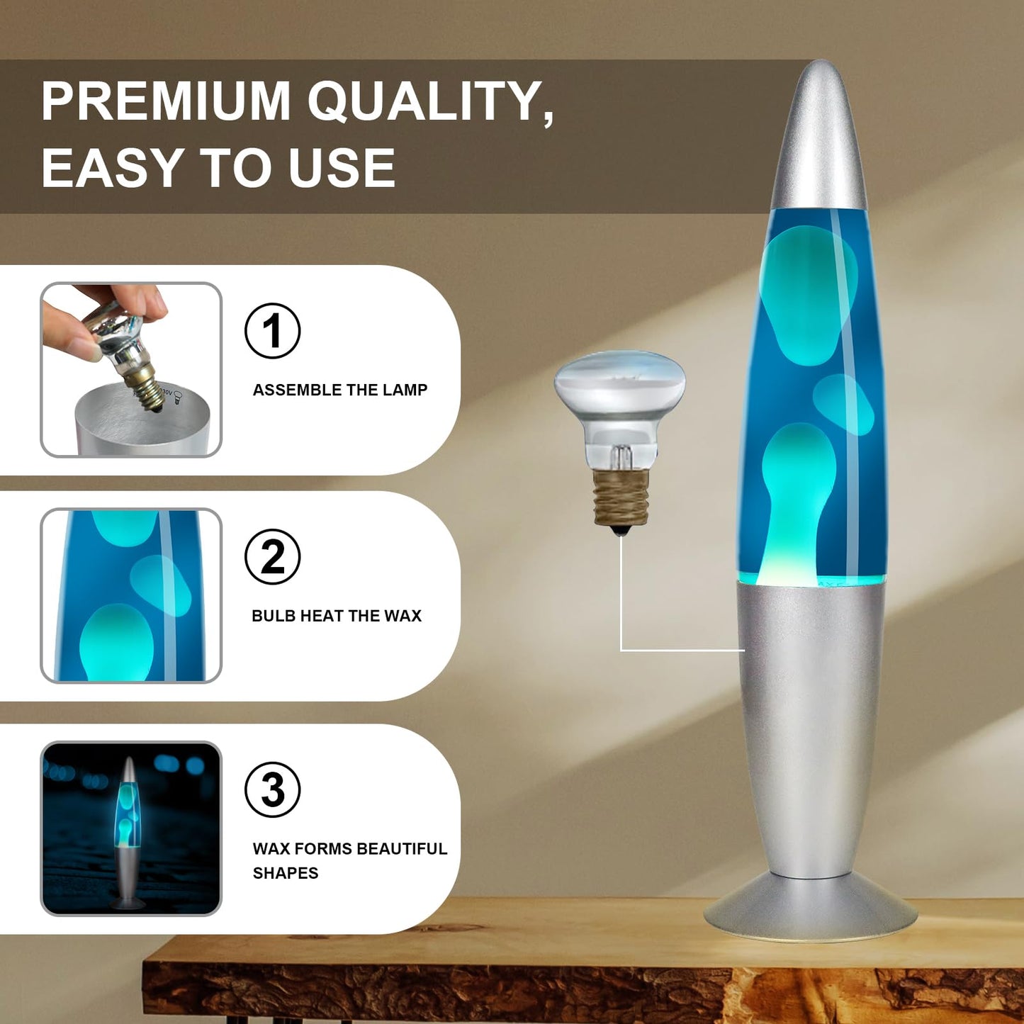 AONESY Lava Lamps for Adults Kids 34cm Lava Lamp Light Blue Liquid & White Wax Retro Astro Lamp for Home Decoration Beautiful Light Gift for Christmas Birthday Halloween