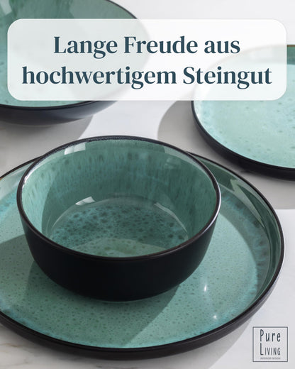 Stoneware dinnerware set for 6 people Ibiza 18 pcs. WINNER, Beautiful Mediterranean stoneware dinnerware set, bowl and plate set, tableware for 6 people, dinnerware sets Pure Living in Sage Green.