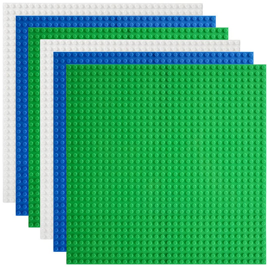 Lekebaby 6-Pack Building Plate Set Compatible with Most Brands, 25*25cm, White Blue Green Baseplate