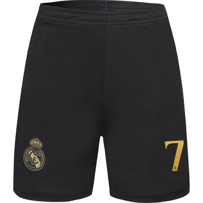BlackAzat 2023/2024 Madrid #7 Vini Jr. Vinicius Kids Soccer Jersey Special Golddragons Edition, Shorts Socks Youth Sizes (Black, 24)