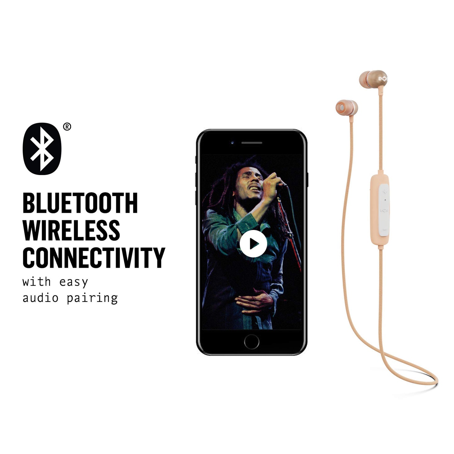 House of Marley Smile Jamaica Wireless 2 in-ear headphones - noise-isolating Bluetooth headphones, 9 hours of playtime, quick charge, IPX-4 waterproof, microphone, FSC-certified wood