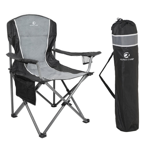 LET'S CAMP Camping Chair Folding Chair Portable Fishing Chair with Drink Holders Storage Pockets Carry Bag Steel Frame up to 160kg for Camping Travel