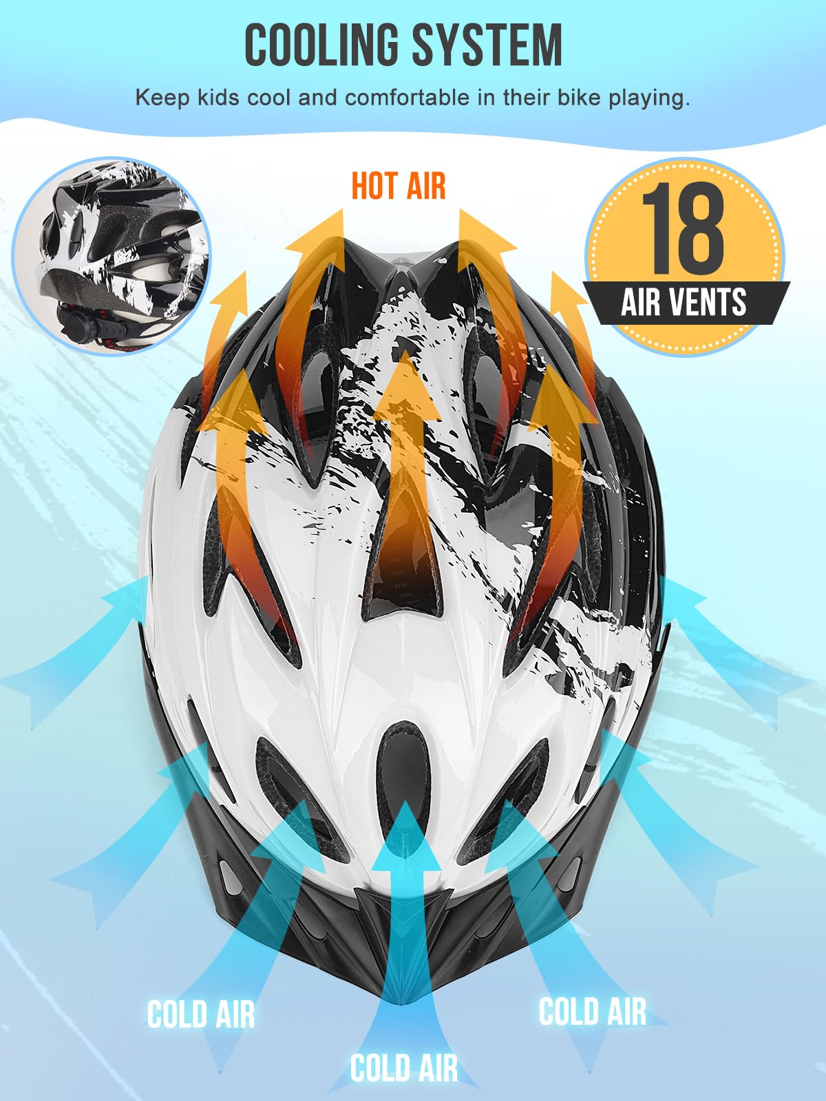 Kids bike helmet, Adjustable helmet for boys and girls aged 3-15, Multi-sport helmet (50-59cm), Safety helmet for biking, scooting, skating (White, S: 50-55cm)