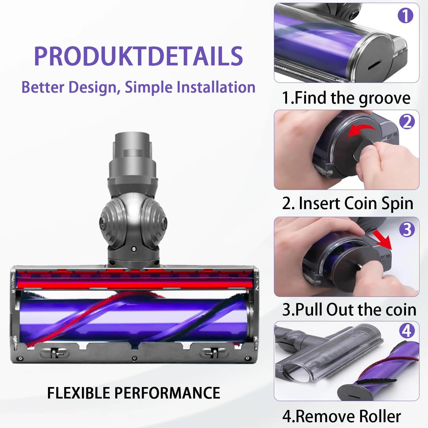 Electric brush for Dyson V12 Detect Slim V10 Digital Slim, replacement direct drive cleaner head turbine floor nozzle for Dyson V12 Slim V10 Slim, accessory turbo brush for hard floors and carpets.