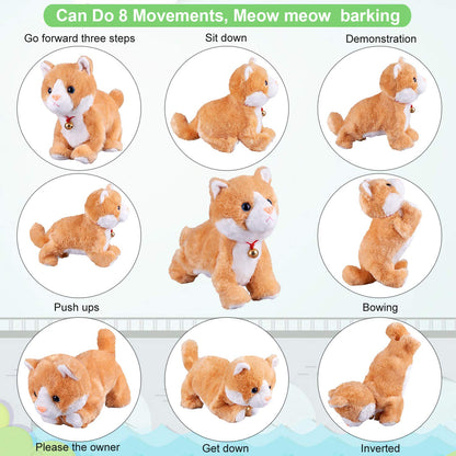 Interactive plush cat toy, interactive cat robot, barking meow, touch control, electronic cat pet, kids, L: 30.5 cm x H: 20.3 cm x W: 12.7 cm.
