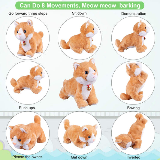 Interactive plush cat toy, interactive cat robot, barking meow, touch control, electronic cat pet, kids, L: 30.5 cm x H: 20.3 cm x W: 12.7 cm.