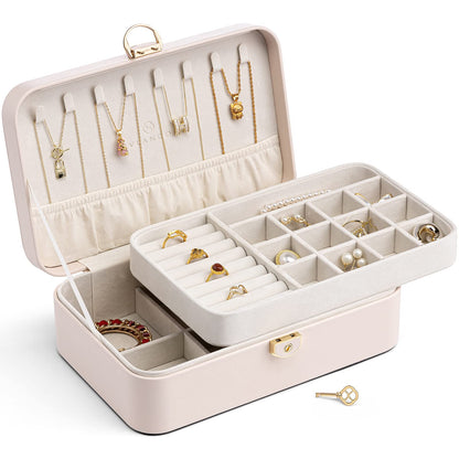 Vlando Jewelry Box for Girls Women, Double-Layer Jewelry Case, Lockable Jewelry Chest, Jewelry Storage Box for Rings Earrings Bracelets Necklaces, Jewelry Organizer.