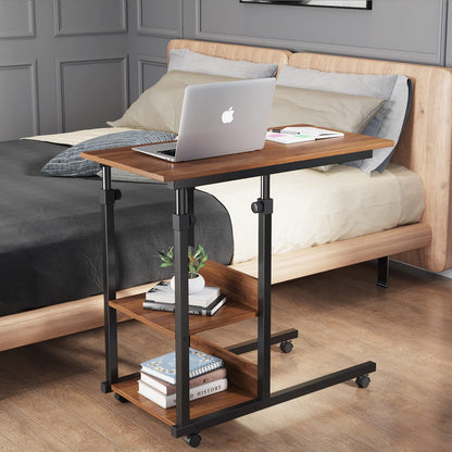 Dripex side table with wheels Adjustable Height Laptop Table Wooden Desk, Sofa Side Table Coffee Table Bedroom, Living Room Dark Brown