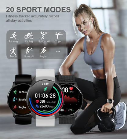 Smartwatch for women and men with phone function, 1.32 inch HD full touchscreen, smartwatch with SpO2 pulse monitor, menstrual cycle tracker, sleep monitor, step counter, and calorie tracker.