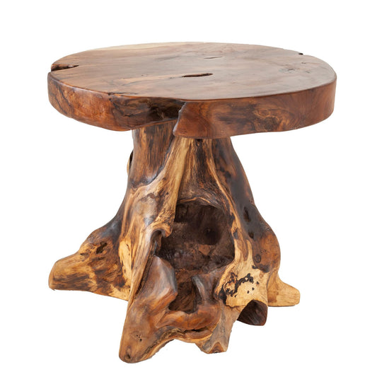 Invicta INTERIOR at riess-ambiente.de offers the tree trunk stool ROOT. Made of solid teak root wood, this versatile piece serves as a stool, side table or footrest in natural style.