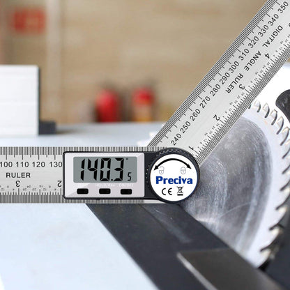 Protractor, Preciva Digital Protractor with HOLD screen and 180° rotating function, 400mm angle gauge ruler made of stainless steel for woodworking, DIY - large display