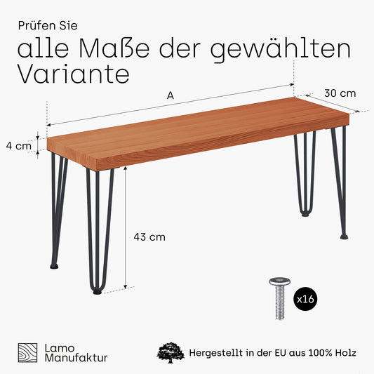 LAMO Manufacture Dining Bench Wooden Bench 30x80x47 cm, Furniture Legs Creative Anthracite/Dark, LSB-01-A-004-80-7016Cr