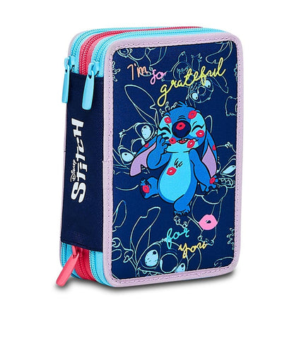 Seven pencil cases, multi-colored pouches with pencils, markers, and school supplies. Includes 3 compartments and perfect for girls in elementary school. XXL LILO&Stitch.