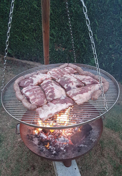 GriHero stainless steel grill grate with a diameter of 70cm for swing grill, grill grid with 3 hanging holes for swing grill grate and fire bowl tripod BBQ grill accessory. Solid 4mm thickness.