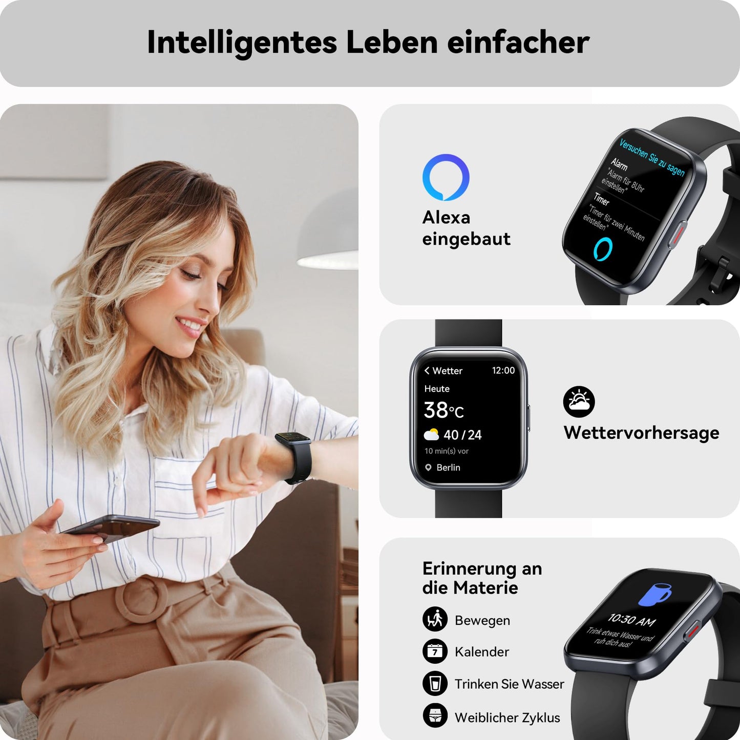 ENOMIR Smartwatch (Accept/Make Calls), Alexa Built-in, 4.6cm fitness watch with heart rate-SpO2-sleep monitor, 100 sports modes, 5ATM waterproof, pedometer and smartwatches for iOS Android