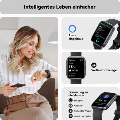 ENOMIR Smartwatch (Accept/Make Calls), Alexa Built-in, 4.6cm fitness watch with heart rate-SpO2-sleep monitor, 100 sports modes, 5ATM waterproof, pedometer and smartwatches for iOS Android
