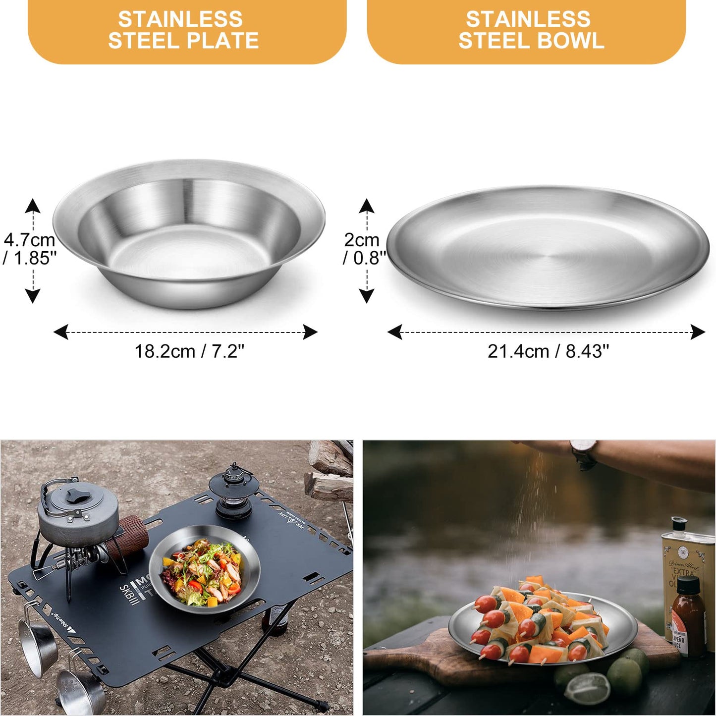 Odoland Camping Cutlery Set Tableware 25 PCS made of stainless steel Table service with case Knife Fork Spoon Plate Coffee cup ideal for 4 people Outdoor Travel Hiking Camping