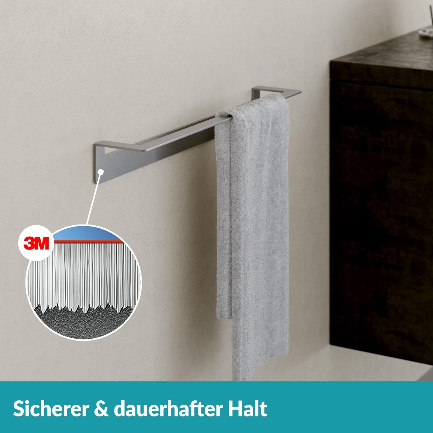 Wall-mounted towel holder without drilling - 45cm - Stainless steel towel bar for the bathroom - Self-adhesive
