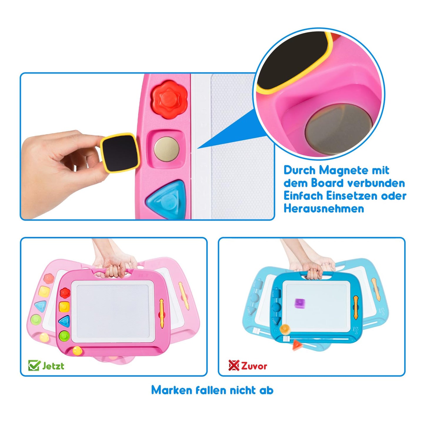 SGILE Large Magnetic Drawing Board Magic Doodle Board, 42x32cm Sketch Pad Magic Drawing Board Painting Board with 4 Shape Stamps for Kids Ages 3+ Gift, Pink