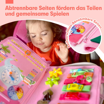 hahaland Montessori Busy Board, Interactive Learning Toy and Activity Board for Kids with 15 Activities. Perfect Busy Book Gift for Boys and Girls, Ideal for Traveling in Cars or Airplanes.