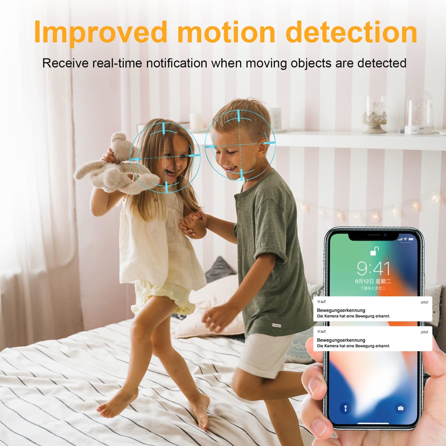 ANTELA Surveillance Camera Indoor 2.4/5GHz WiFi, 1080P WLAN Indoor Camera, 355°/90°, 2-way Audio, IR Night Vision, Motion Detection, Compatible with Alexa/Google Home (1pc)
