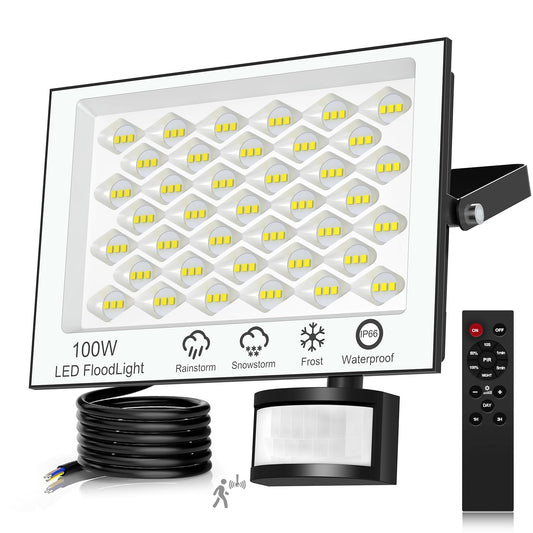 LED floodlight with motion sensor outside - 100W 10000LM 6500K LED floodlight outside with remote control, timing function, adjustable brightness LED floodlight, IP66 waterproof spotlight for garage yard