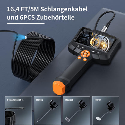 Endoscope camera with light, Qimic endoscope camera for mobile phones 8mm IP67 inspection camera, 4.3" HD pipeline camera with 8 LEDs, waterproof channel camera for tools.
