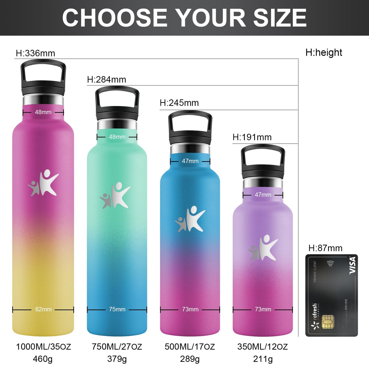 KollyKolla thermos bottle 750ml with straw, suitable for carbonated drinks, vacuum stainless steel insulated bottle, BPA-free, ideal for sparkling water, school, outdoor, adults.