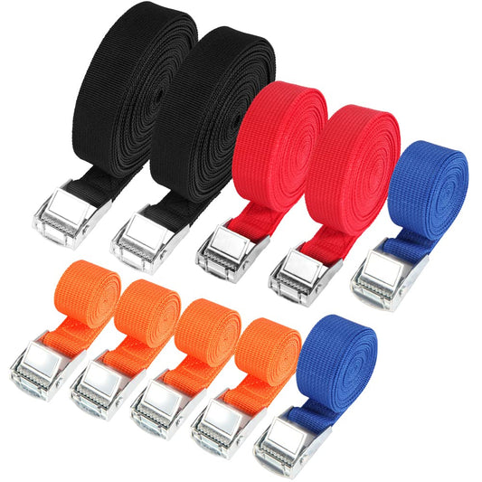 Hodzeed 10 Piece Ratchet Straps with Cam Buckle,25mm Tie Down Strap Cargo, Lengths from 1m to 6m Capacity 250 kg, Transport and Storage (4 Colors, 4 Sizes)