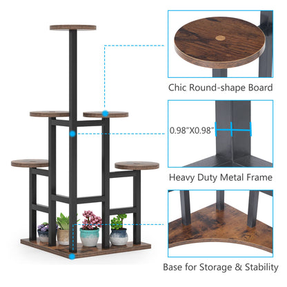 Tribesigns flower stand, plant shelf indoor, 6 levels flower rack indoor, metal plant stand flower rack pot for living room, balcony, garden, rustic brown