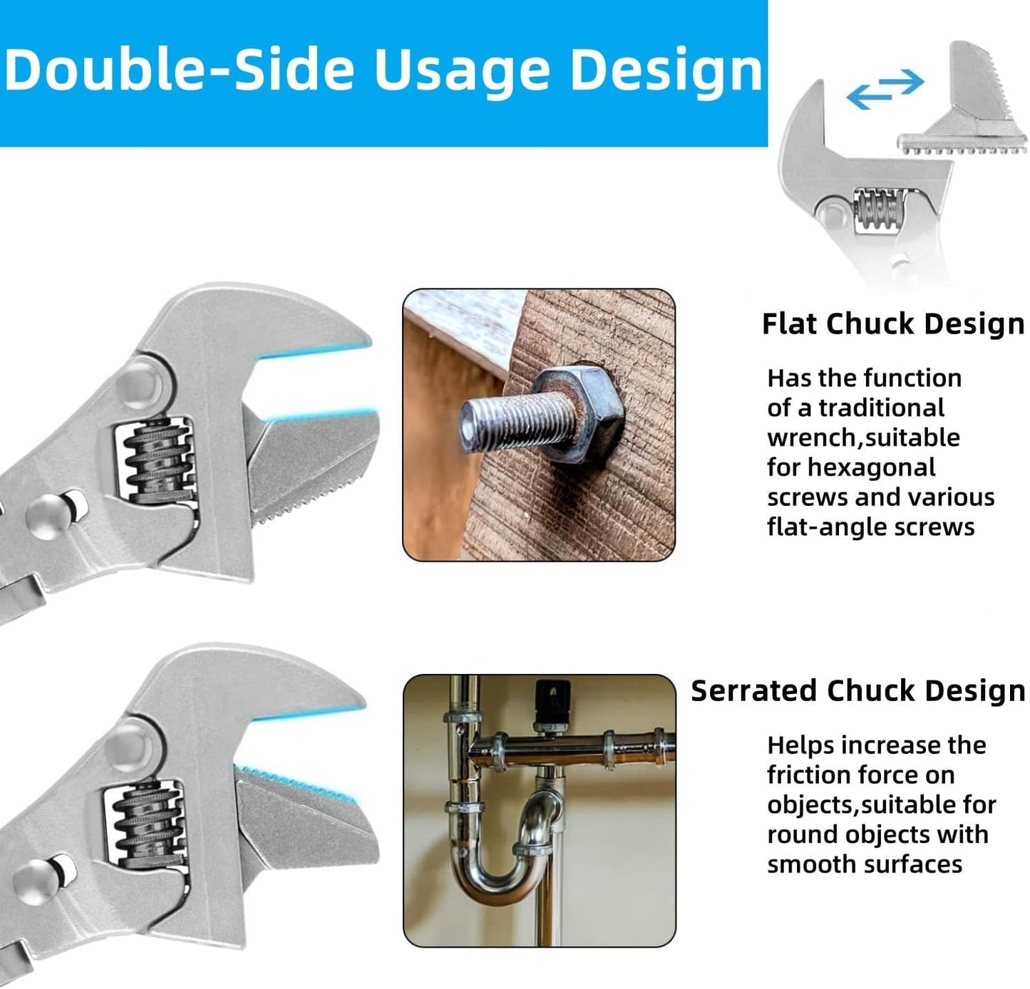 JTZXJJX Flexhead Adjustable Wrench, multifunctional, adjustable quick pipe wrench, repair tool