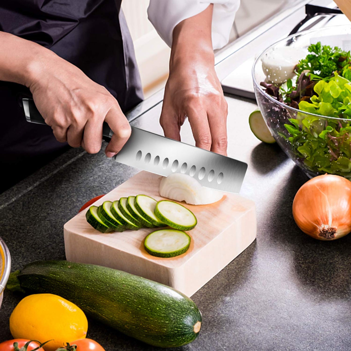 SHAN ZU Chef's Knife Nakiri Kitchen Knife Professional Knife 16.5 cm German Stainless Steel Extra Sharp Blade with Ergonomic Handle Exquisite Gift Packaging