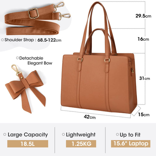 NEWHEY Handbag Women Shopper Women Large Brown Bag Women Laptop Bag 15.6 Inch PU Leather Shoulder Bag Work Bag for Business Work School