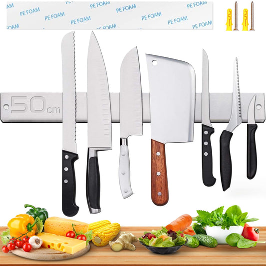 [Upgraded 50cm] Magnetic Knife Strip, Extra Strong Stainless Steel Magnetic Knife Holder, Wall-Mounted Magnetic Strip, Self-Adhesive Easy Installation, Magnetic Knife Holder for an Organized Kitchen