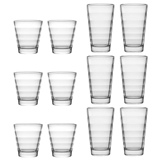 LEONARDO HOME Onda water glasses, 12 pieces (1 pack), dishwasher-safe juice glasses, glass drinking cups with pattern, 12 pieces, 210 ml, 300 ml, clear, 011019