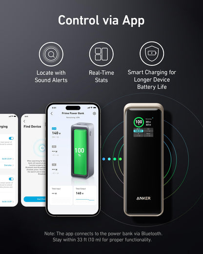 Anchor Prime Powerbank, 27.650mAh (250W) 3-Port Powerbank, With App, Compatible with MacBook Pro/Air, iPhone 15/14 Series, Galaxy, Dell, AirPods, and more (charging dock sold separately) (Gold)