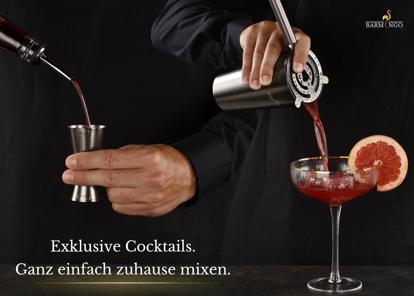 BARMINGO® Stainless Steel Cocktail Set 11 pieces - 700 ml Cocktail Shaker Set with stand and bar accessories, cocktail shaker set | Bartender Set | Cocktail Mix Set | Bar Set | Gift Set | Black
